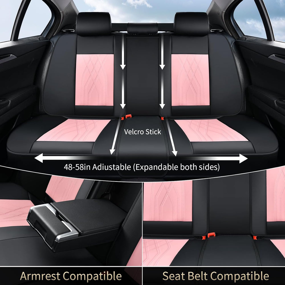 Leather Cars Seat Covers Full Set Pink Car Seat Covers Front and Rear Seat Co...