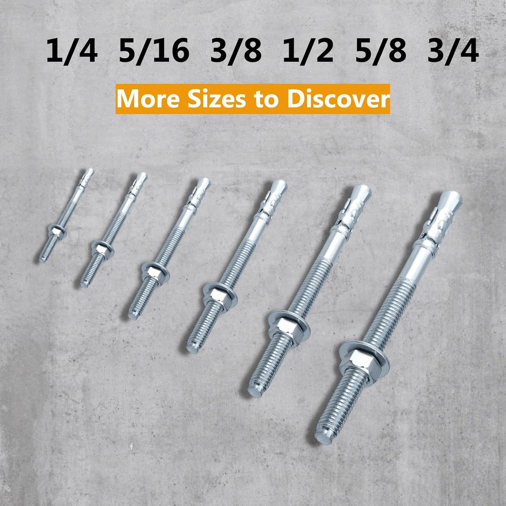Party Animals 1/2 x 4-1/2 Inch Wedge Anchor, 50 PCs Zinc-Plated Industrial An...