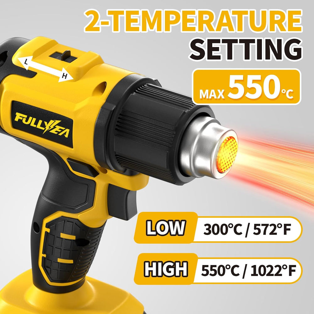 FULLYEA Cordless Heat Gun Max 1022℉, Portable Kit with 2x4.0Ah Batteries