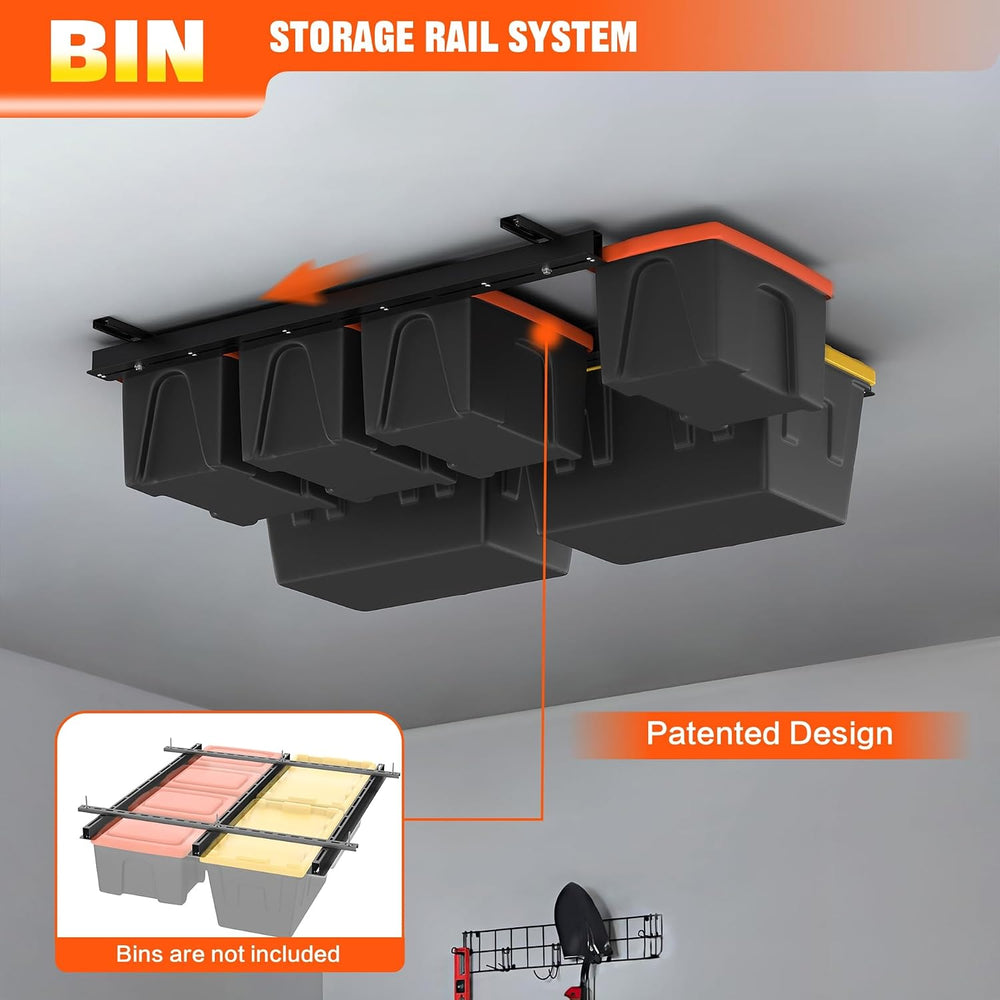 TORACK Garage Ceiling Bin Storage Rack, Overhead Tote Storage Rails System
