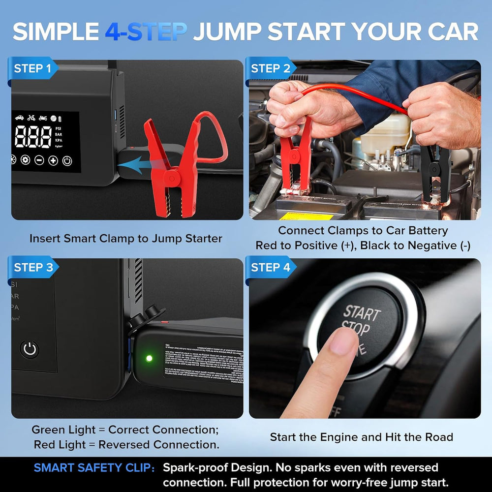 9-in-1 4000A Jump Starter with Air Compressor, 150PSI Tire Inflator for Car