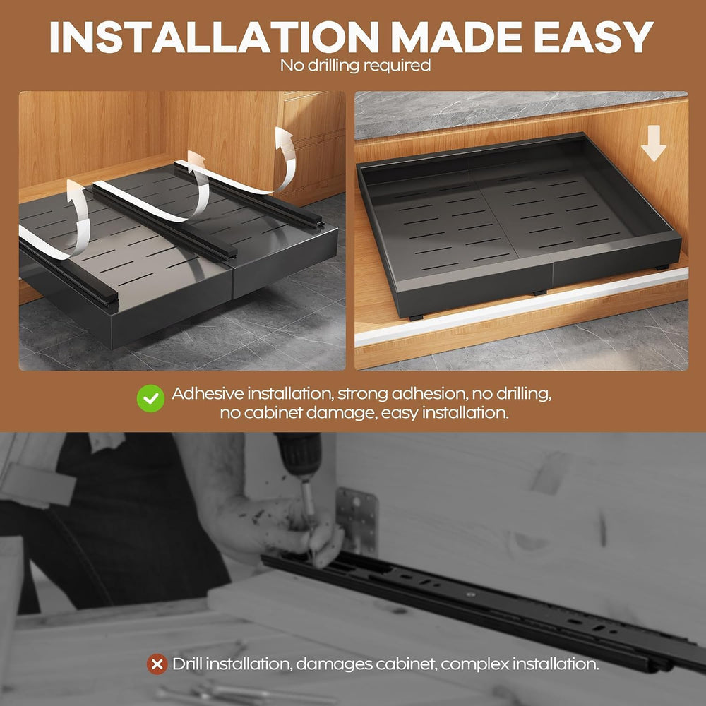 2 Pack Expandable Pull Out Cabinet Organizer 21"Deep With Raising Pad fo...