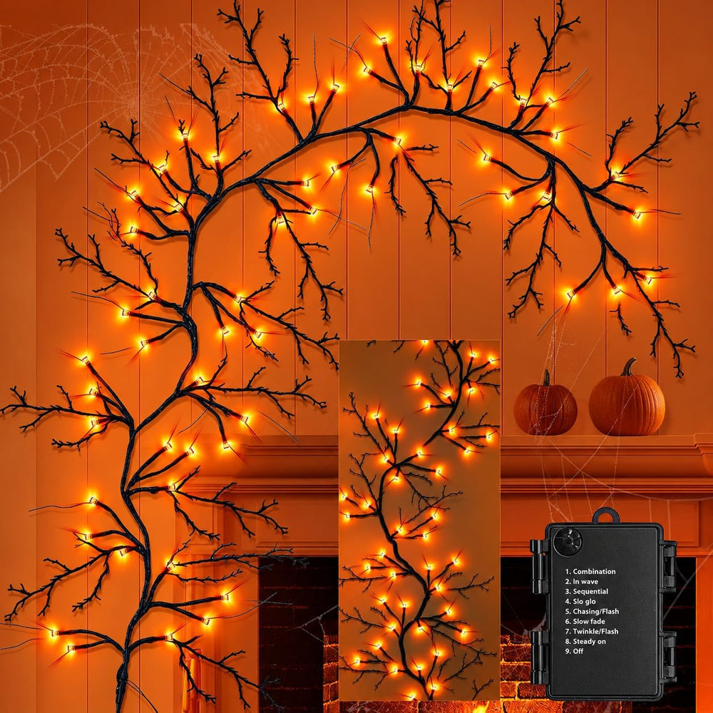 [8 Modes & Timer] 9 Ft Halloween Garland Willow Vine Twig Decor with 72 L...