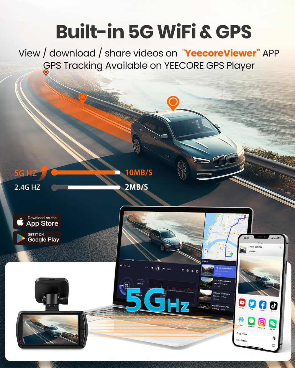 D22 Real 4K Dash Cam Front and Rear, 5.8GHz Wi-Fi GPS, Top-Level HDR Sensor