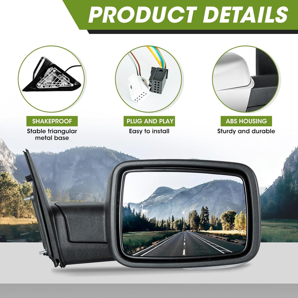 Chrome Power Folding Side Mirrors for Dodge Ram - Heated Tow Mirrors with Tur...