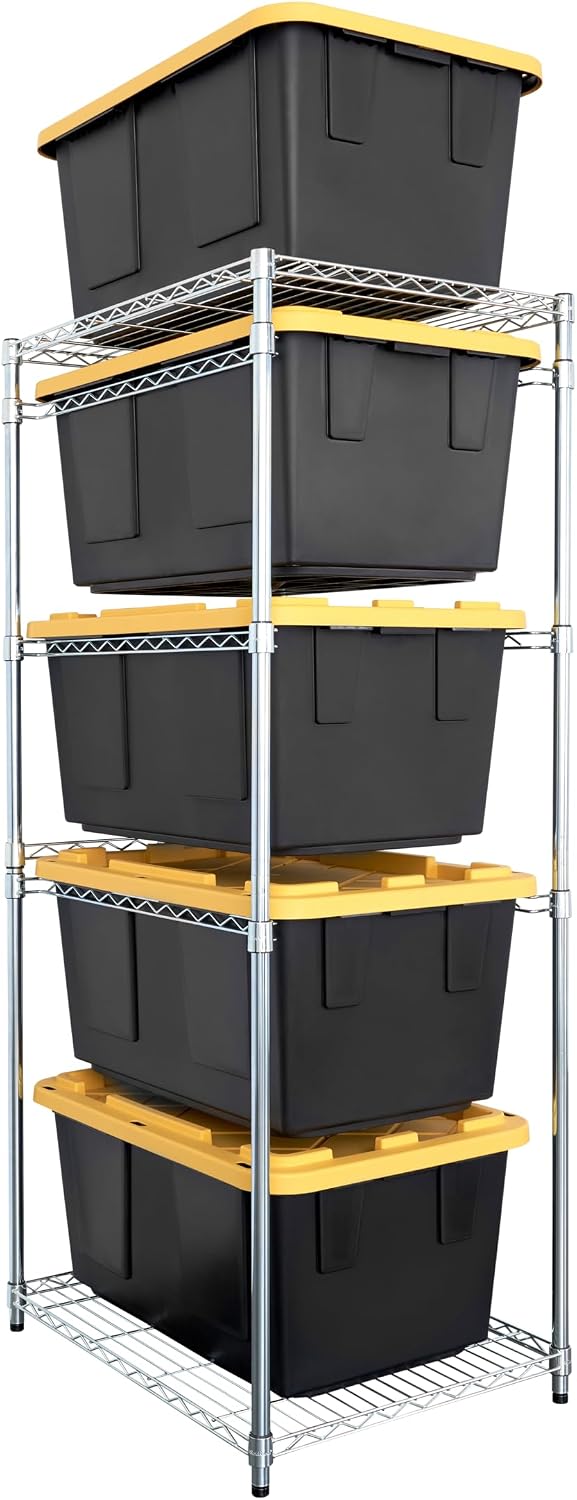 SafeRacks 27 Gallon Tote Storage Rack, 5-Tier NSF Steel Bin Shelf, Silver