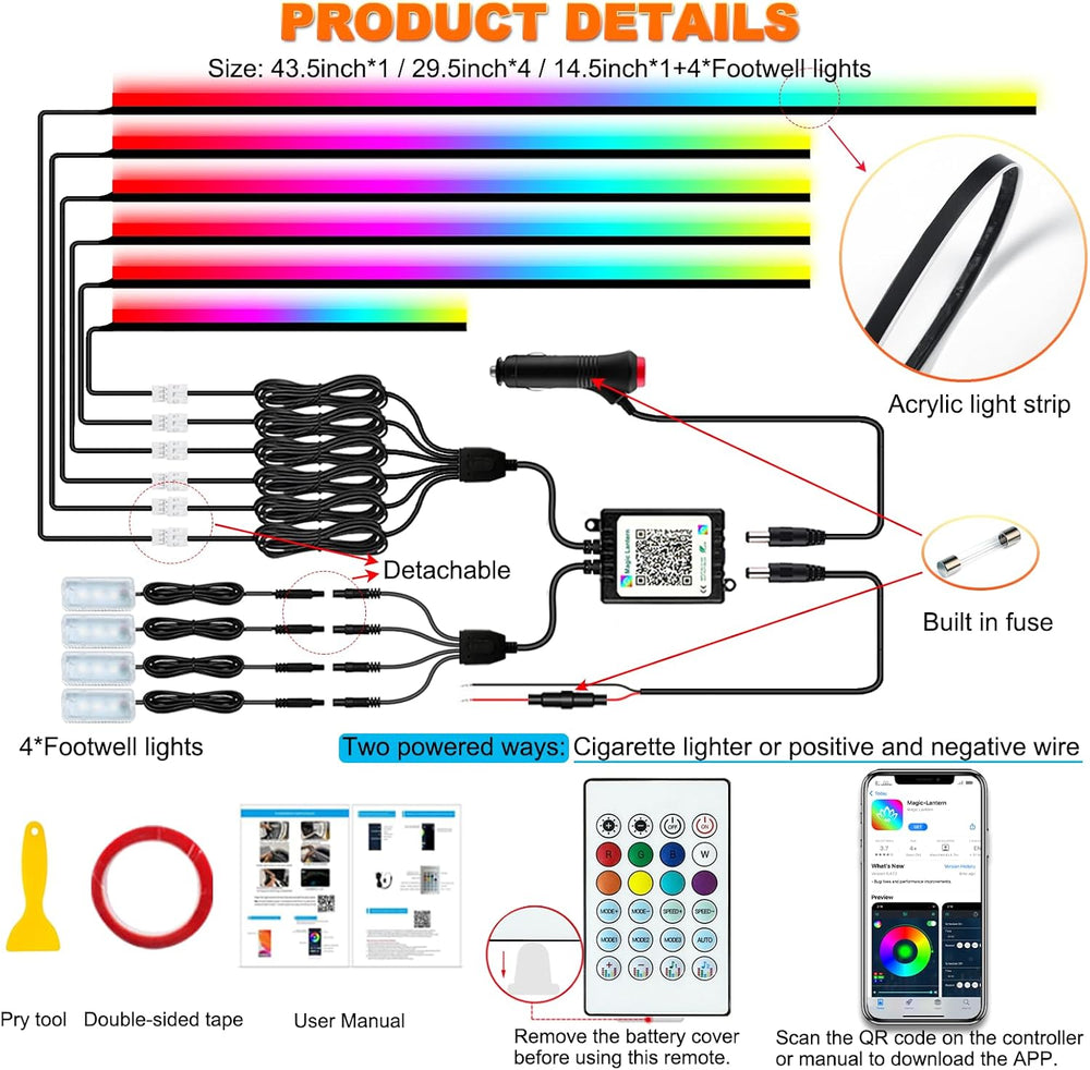 Interior Car LED Strip Lights with Dream Color, Ambient Lighting