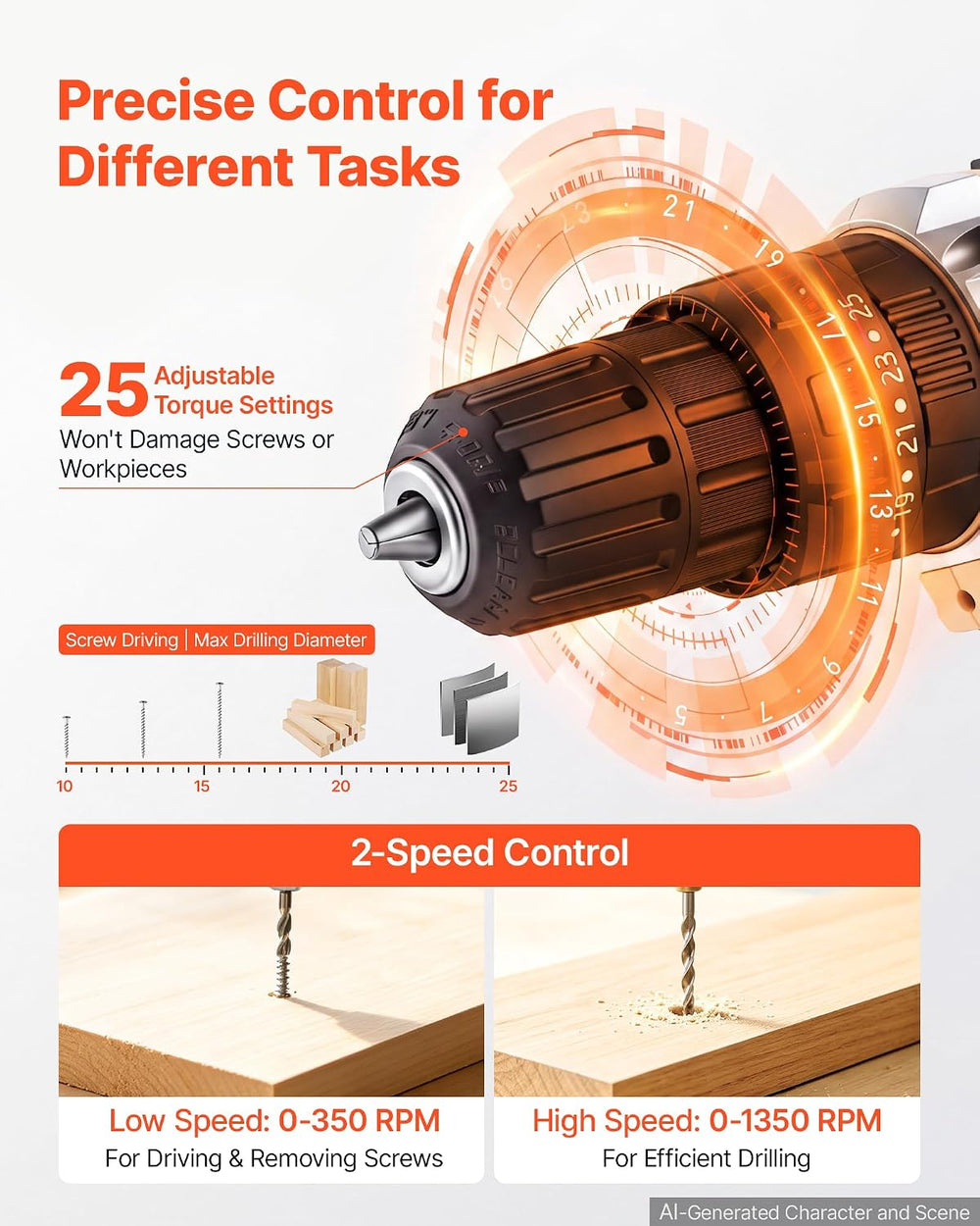 VEVOR 521-Piece Tool Set with 20V Cordless Power Drill, Rolling Tool Box