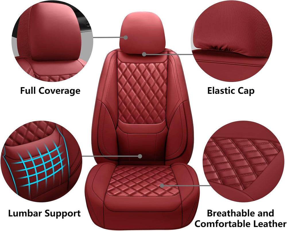 Wine Red Faux Leather 5-Seat Car Seat Covers Full Set