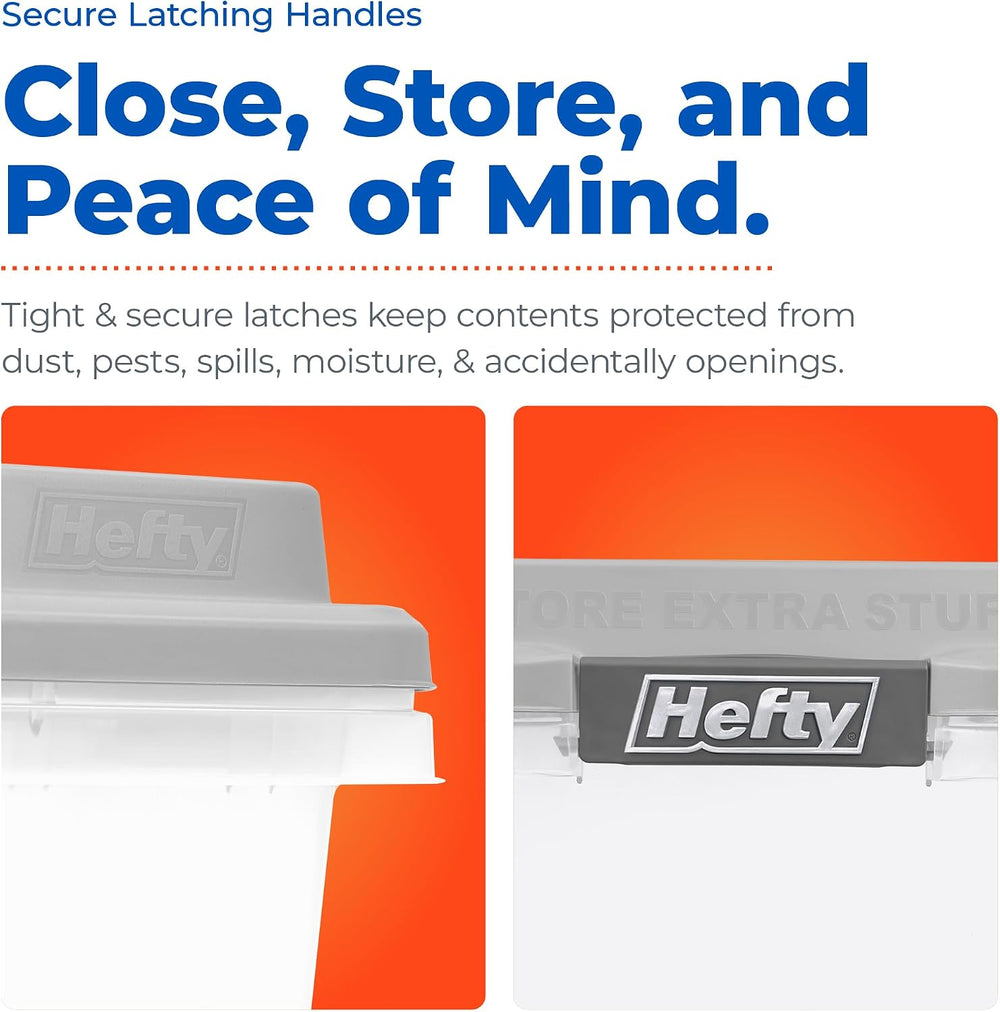 Hefty 72 Qt Hi-Rise Storage Bin with Lid, Stackable Plastic Storage Container...