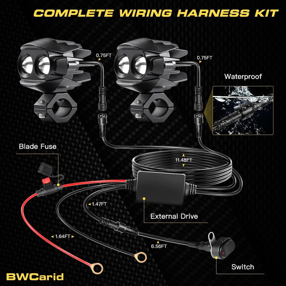 D7 Motorcycle Driving Fog Lights LED Kit Amber White 6 Modes Strobe | Auxilia...