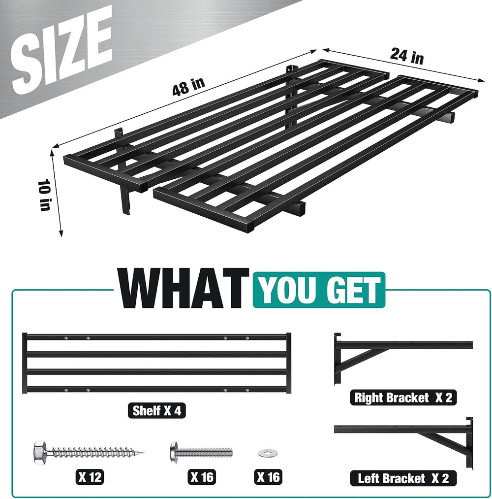 Heavy Duty Garage Wall Shelves, 2 x 4 ft Metal Storage Shelves