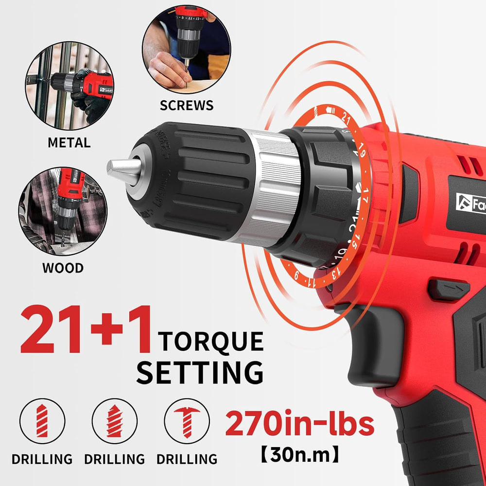 FADAKWALT Cordless Drill Set, 20V Electric Power Drill With Battery And Charg...