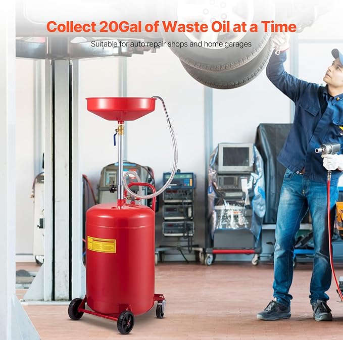 VEVOR 20-Gallon Waste Oil Drain Tank, Air Operated Portable Oil Drainer