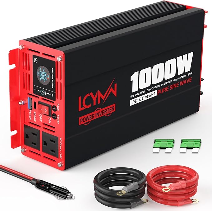 1000 Watts Pure Sine Wave Power Inverter 12V DC to 110V 120V AC Converter