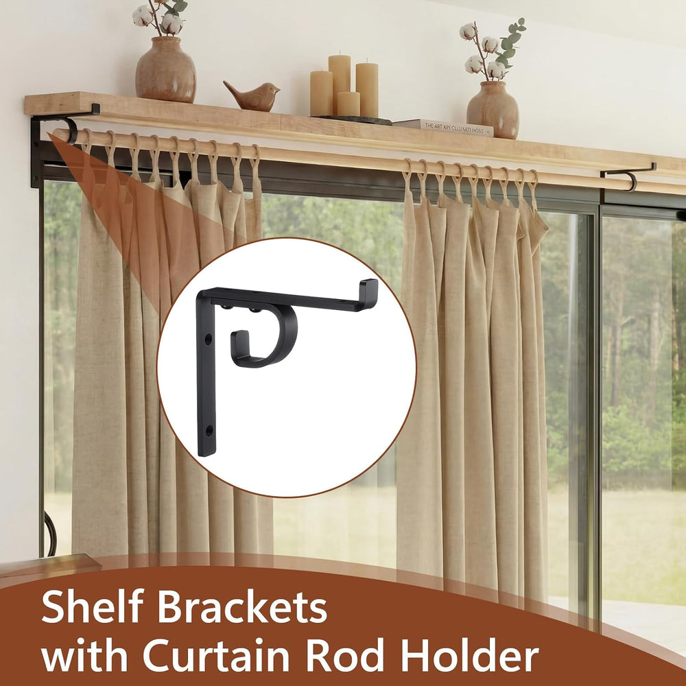 Hicarer 2 Pcs Single Shelf Brackets with Curtain Rod Holder, 6 Inch