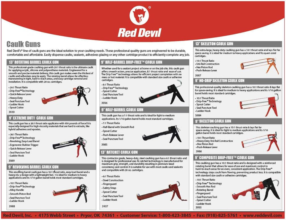 Red Devil 3937 13" Ratchet Caulk Gun - Thrust Ratio 6:1