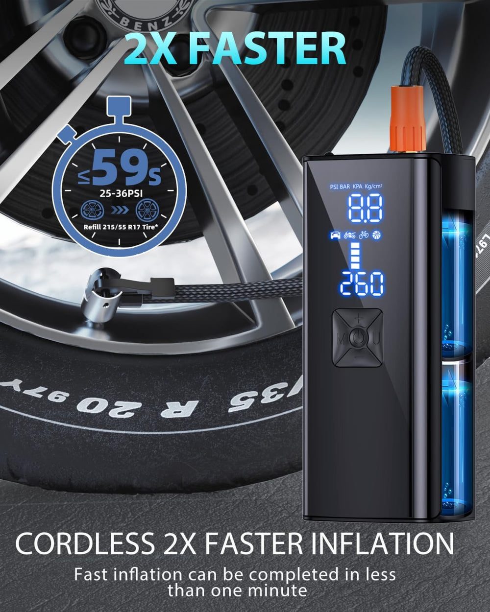 Tire Inflator Portable Air Compressor, 150 PSI Portable Air Compressor with D...