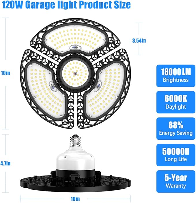LED Garage Light 120W Deformable LED Ceiling Lights 18000 Lumens Led Shop Lights
