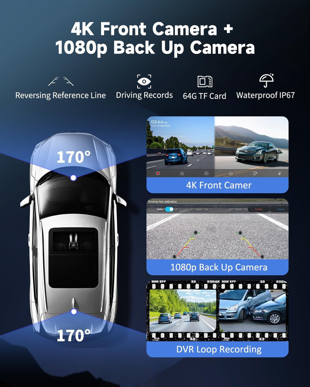 10.26" Wireless Carplay Screen for Car with 4K Dash Cam, Portable Apple ...