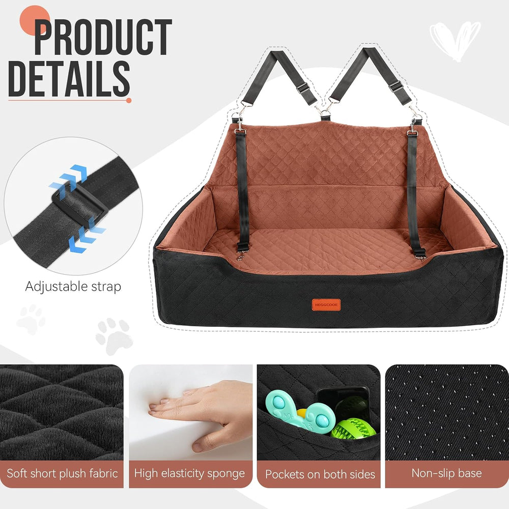 Large Dog Car Seat Under 100 lbs, Washable Dog Car Bed for 2 Medium Dogs, Det...