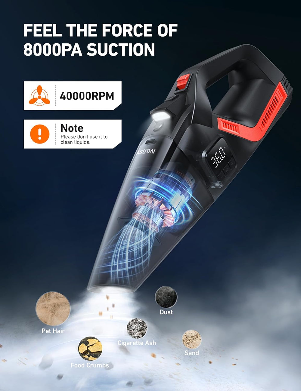 AstroAI 4-in-1 V3 12VDC 16.4FT High Power Handheld Car Vacuum&Tire Inflator