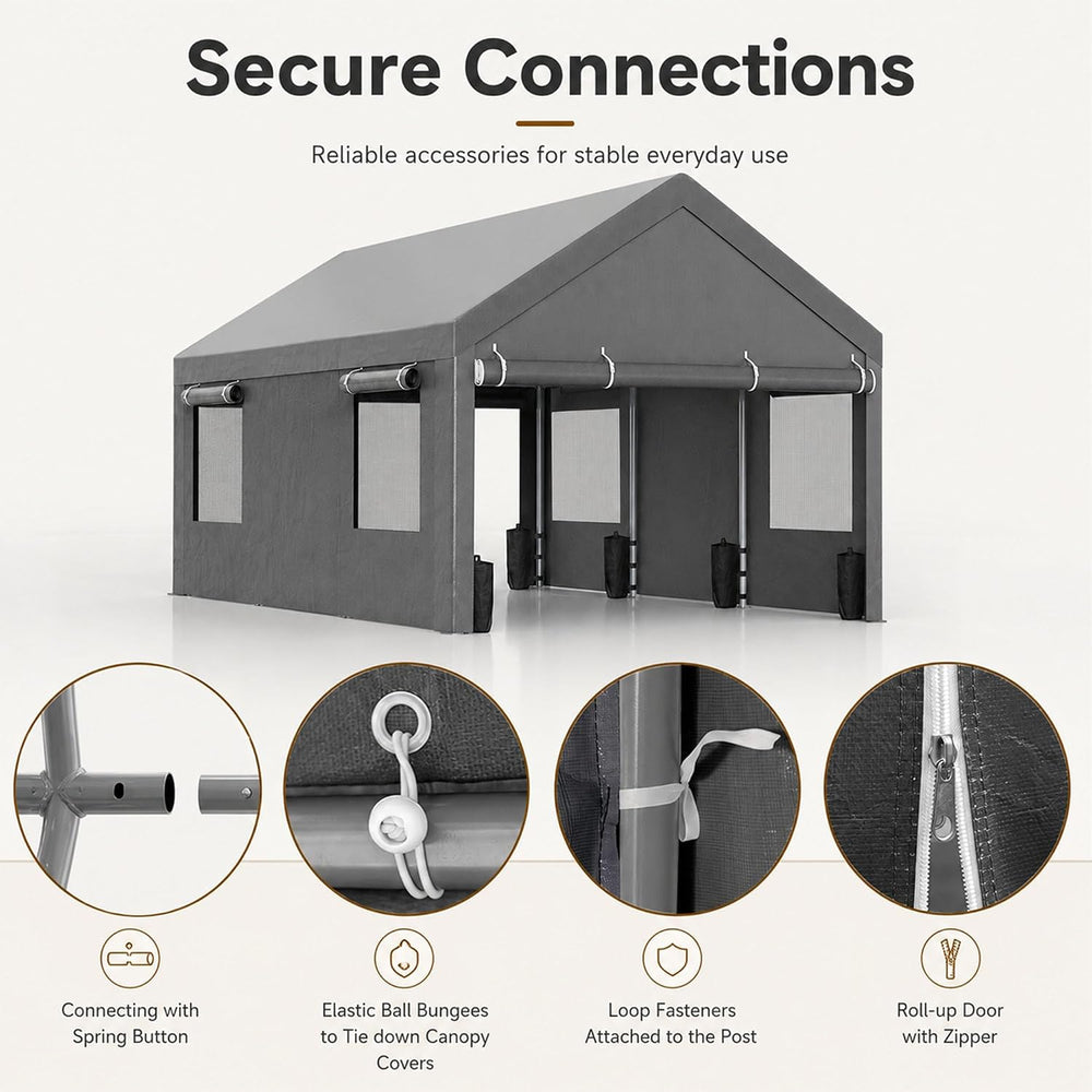 Nuturelly 12x20 Heavy Duty Carport, Portable Garage for Truck SUV, Gray