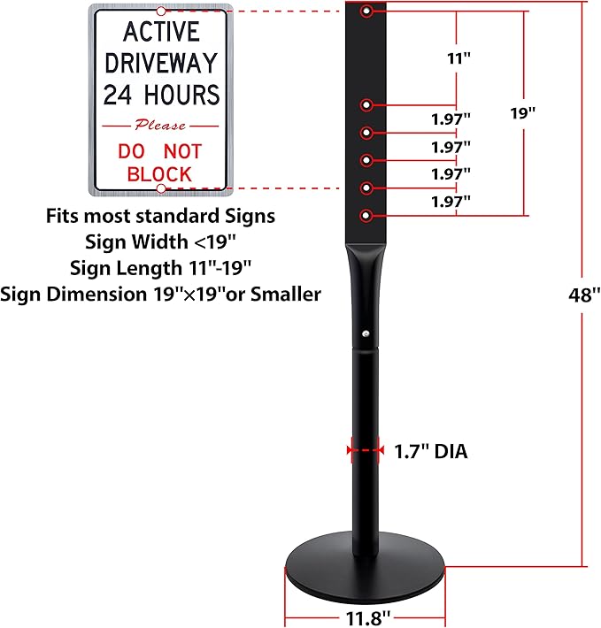 Heavy Duty Parking Sign Base Cast Iron 48" Parking Sign Post, Heavy Duty...
