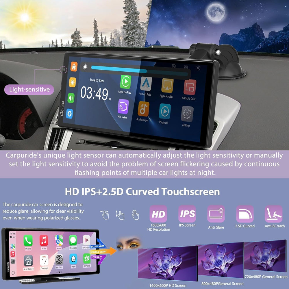 Carpuride Wireless Carplay & Android Auto with Dash Cam