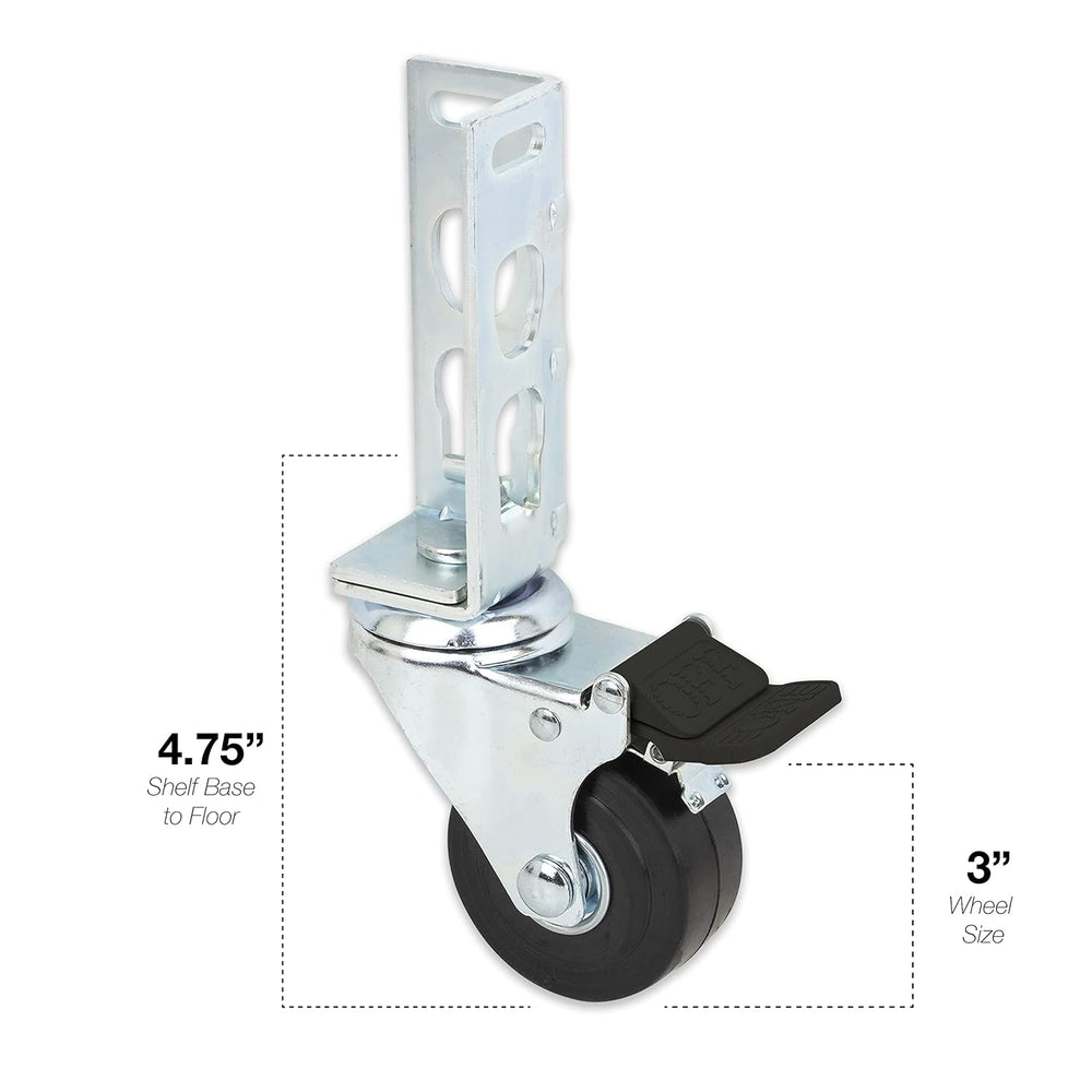 4pc - Storage Rack Caster Wheels (Adapts to Boltless Self Locking Shelving Ra...