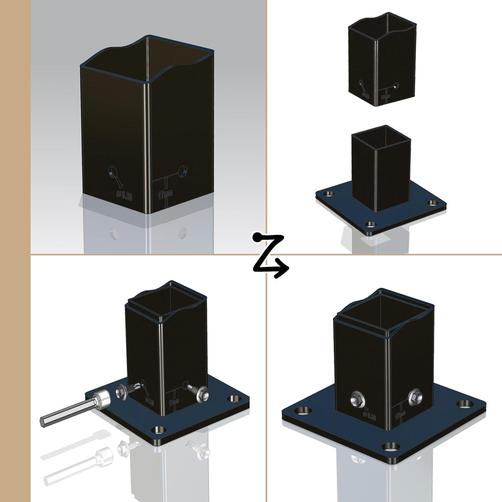 Heavy Duty Steel Fence Base Flange Kit for 1.5'' Square Posts
