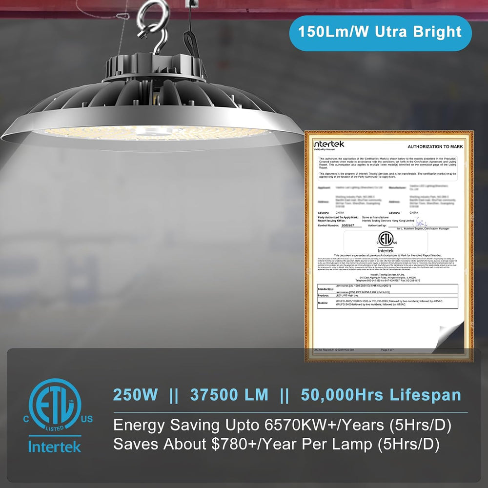 Lightdot 8Pack LED High Bay Light 250W 37500lm, AC100-277V 5000K High Bay LED...