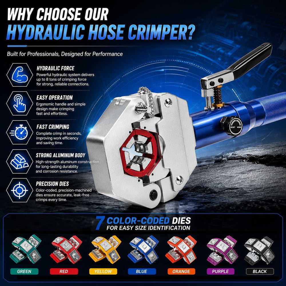 Hydraulic AC Hose Crimper Kit with 7 Snap-On Dies