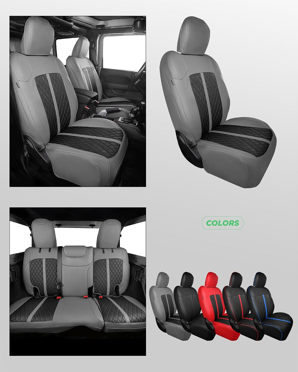 RIDEPOSH for Jeep Wrangler Leather Custom Car Seat Covers Full Set 4 Door