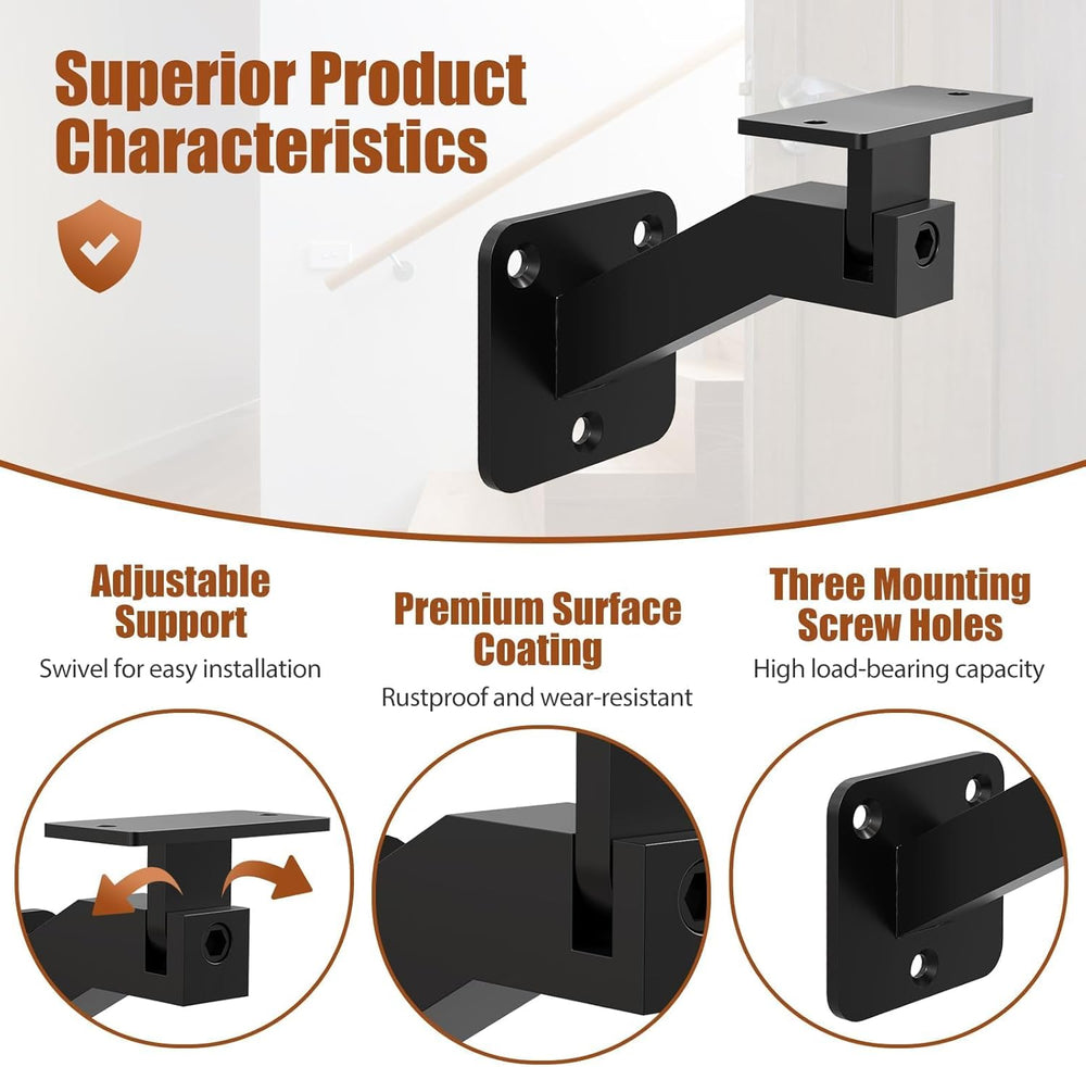 Adjustable Handrail Brackets, 6 Pack Black Swivel Hand Rail Brackets