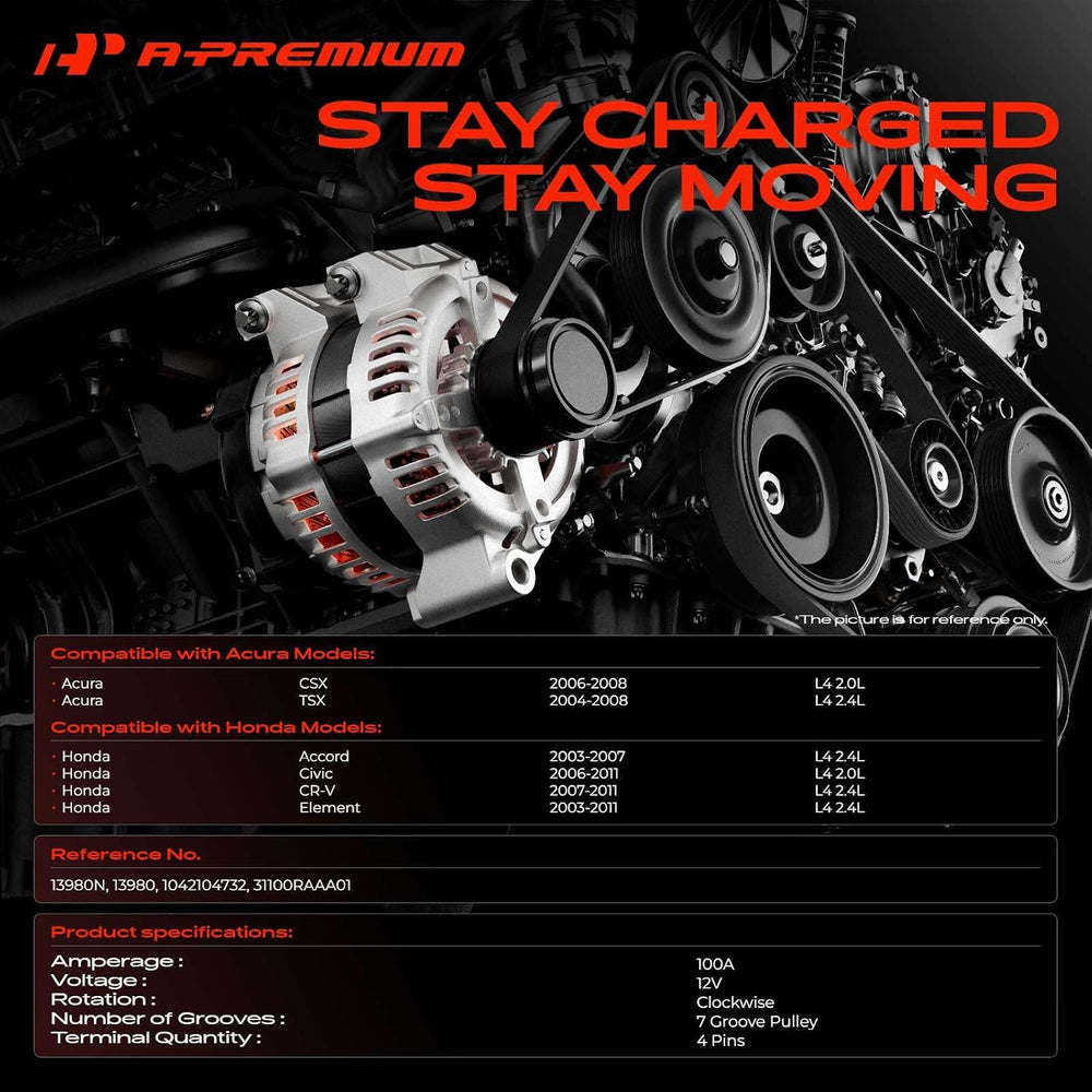 A-Premium Alternator, 12V 105A 7-Groove Pulley Clockwise