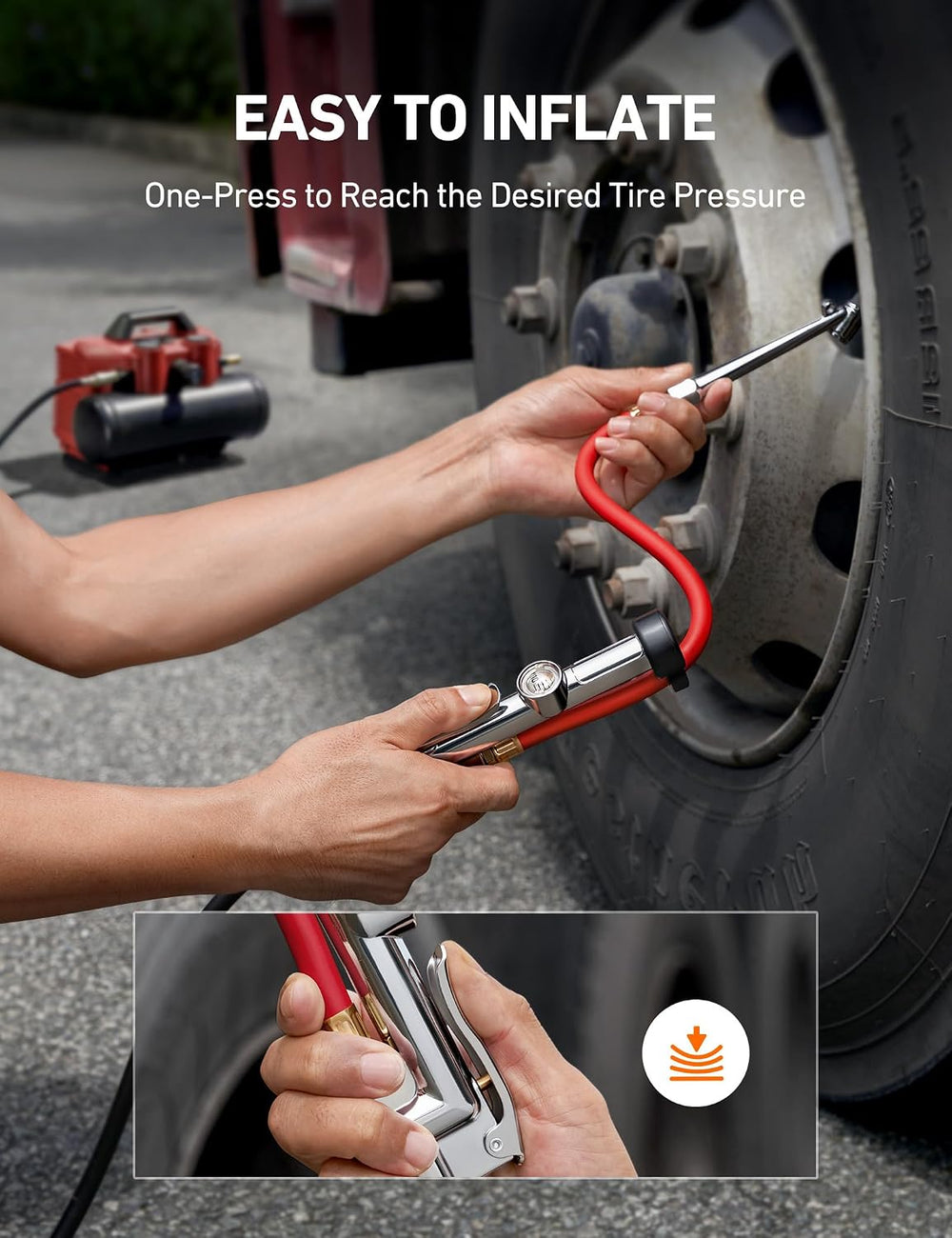 AstroAI 25.6'' Heavy-Duty Tire Pressure Gauge with Inflator