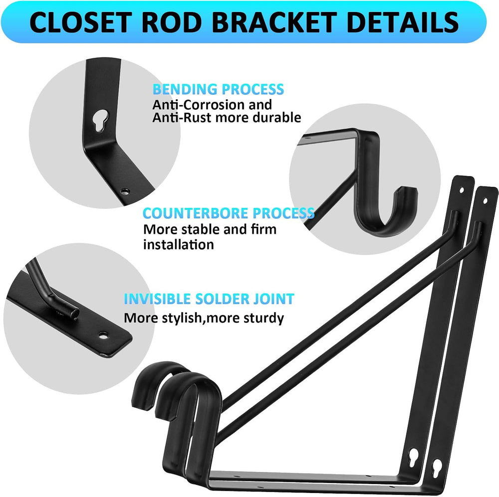 6PACK Closet Shelf Rod Bracket 11"x11", Heavy Duty Closet Rod Support
