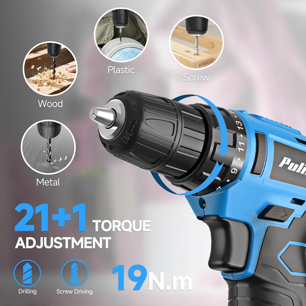 PULITUO Tool Set, 149-Piece Home Drill Set with Blue 12V Cordless Drill, Tool...