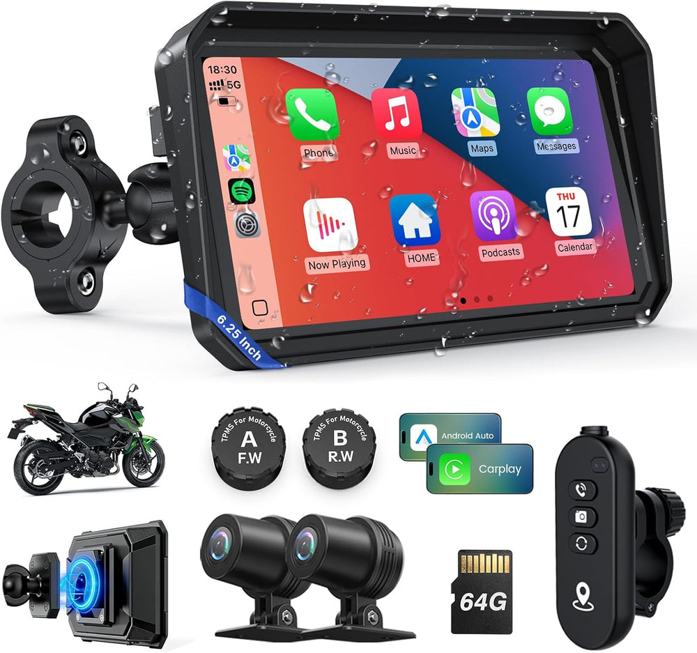 Motorcycle CarPlay Screen with Android Auto – 6.25” Waterproof GPS Pantalla p...