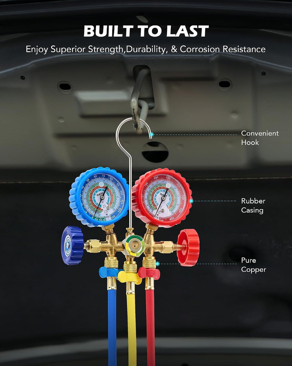 OMT 3-Way AC Manifold Gauge Set for R12 R134a R502 R22, 5 ft Hoses