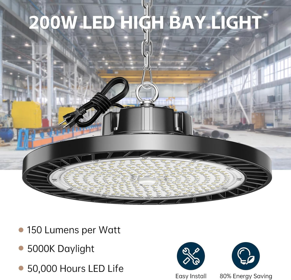 lvsdak UFO LED High Bay Lights 200W 30000LM 5000K 6 Pack