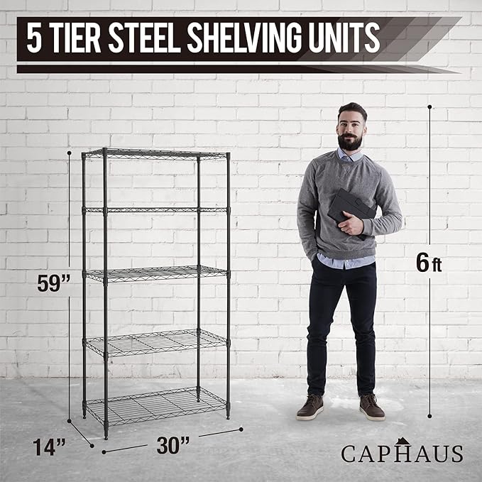 CAPHAUS 3/4/5-Tier Adjustable Height Wire Shelving Unit, Wire Rack Shelving