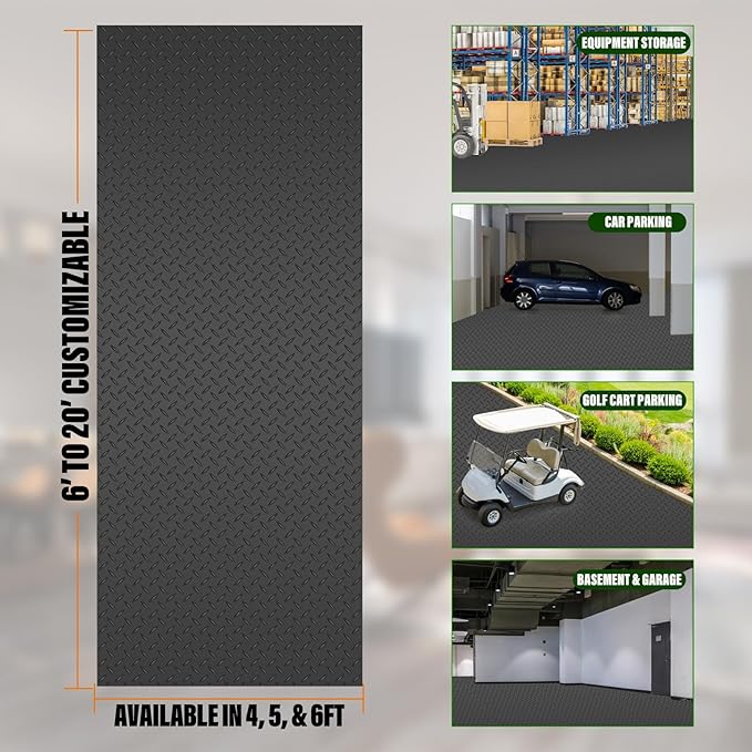 SEAL 5 x 10 Ft Premium Garage Floor Mat, Solid 2.8mm Thickened Black Commercial