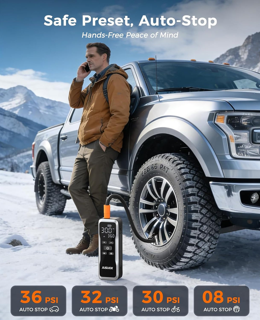 Tire Inflator Portable Air Compressor, Dual Power Air Pump