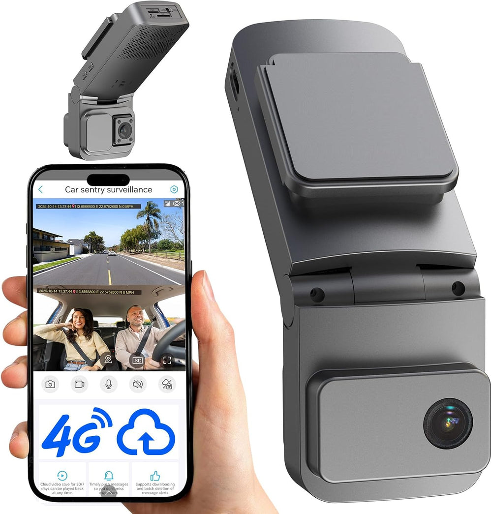 4G LTE Dual Dash Cam 2K Front+1080P Inside, Remote Live View Car Camera