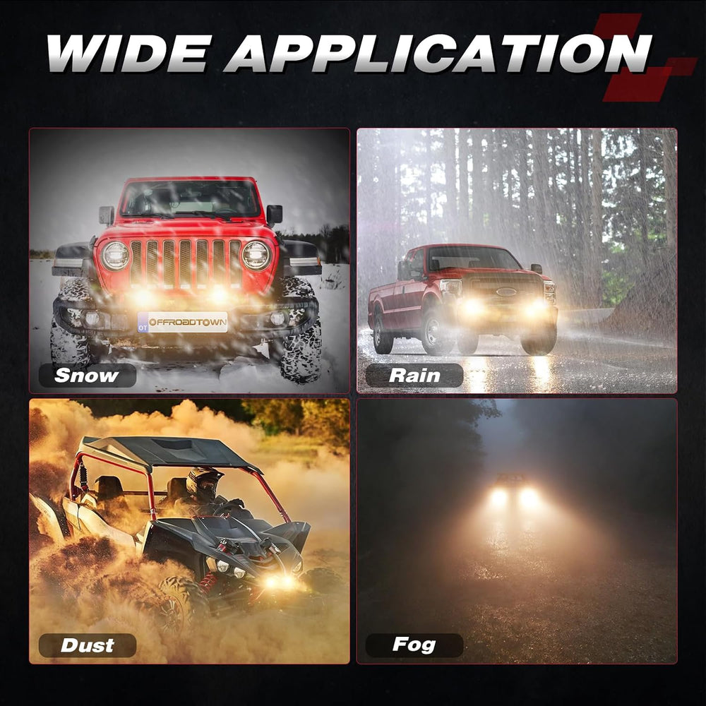 OFFROADTOWN 3.5Inch 80W Round LED Pods Lights Amber Offroad Fog Lights