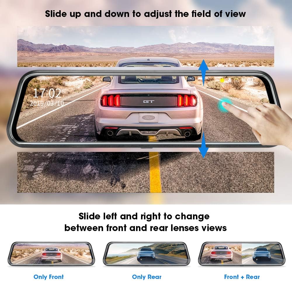 10’’ Mirror Dash Cam Front and Rear View Mirror Camera Night Vision for Car