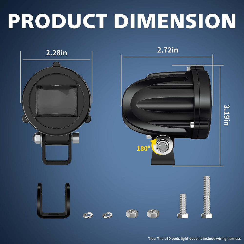 4WDKING 2" LED Motorcycle Lights 20W 2000LM Spot Driving Lights IP68(2PCS)