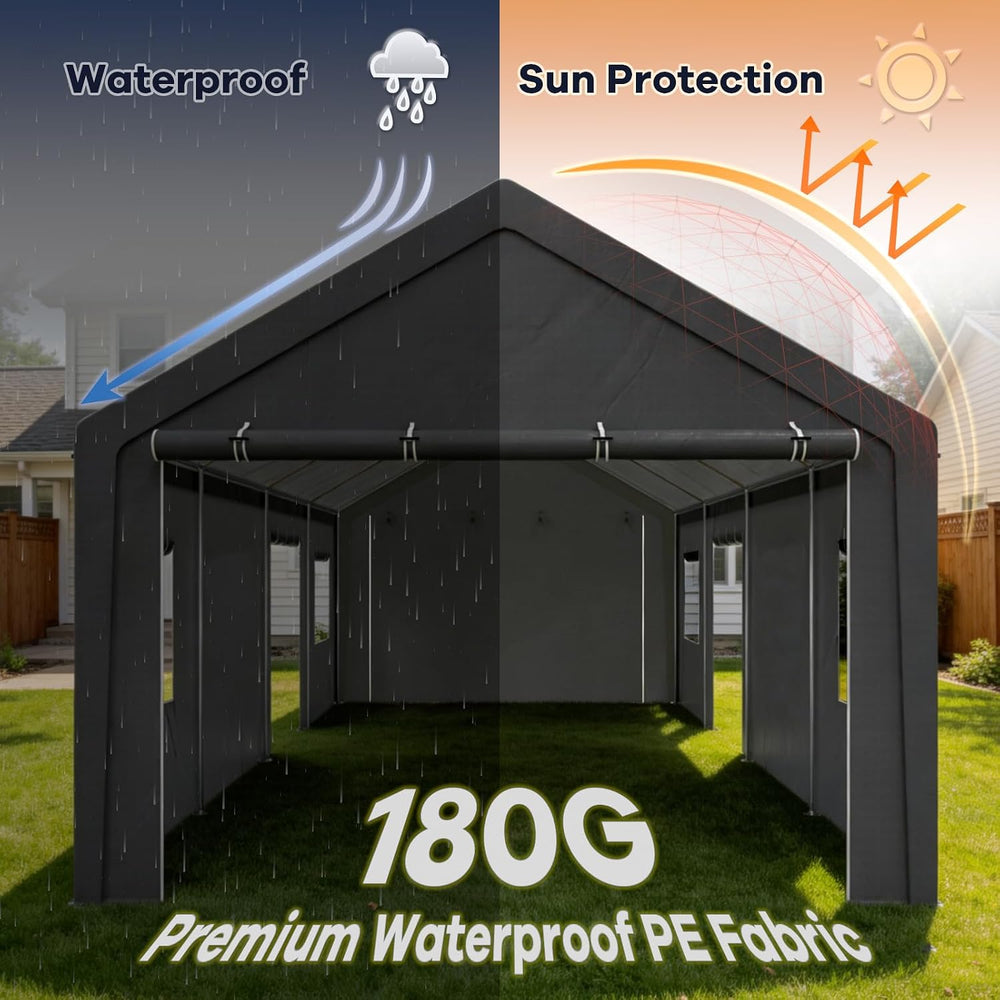 13x25 Heavy Duty Carport, Extra Length, Grey